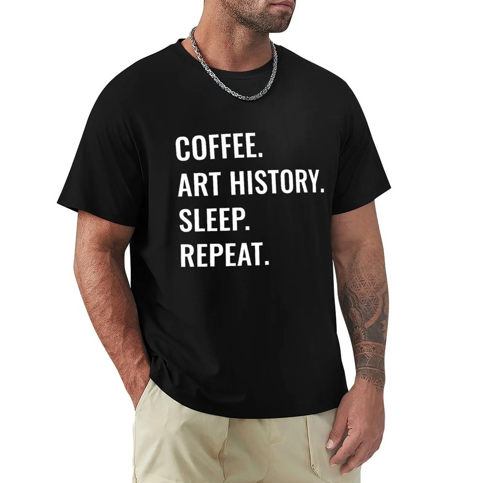 

Coffee Art History Sleep Repeat T-Shirt Casual Loose Short Sleeve Tee for Men