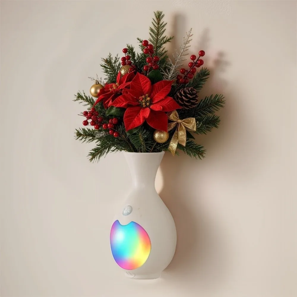 Christmas LED Motion Sensor Wall Lamp No Drilling Motion Activation Vase Shape Night Light USB Rechargeable Touch-Controlled