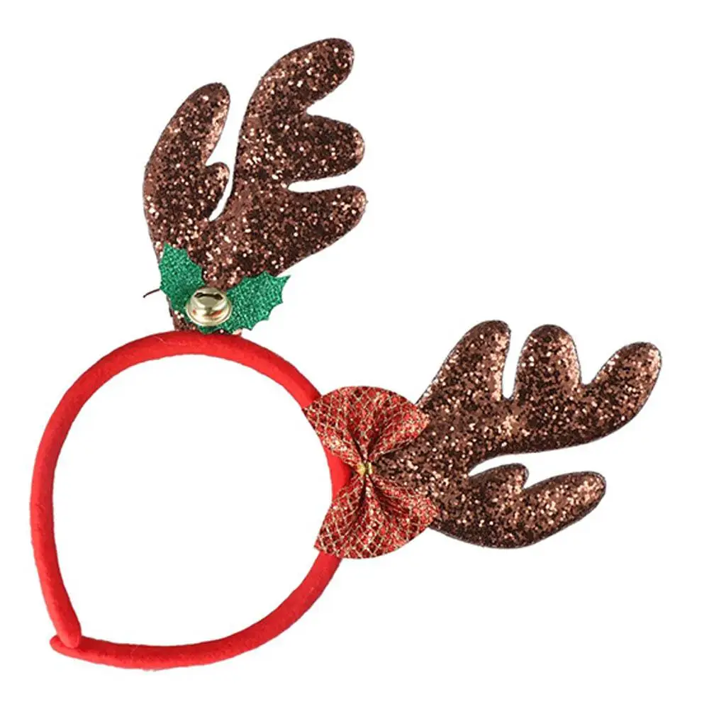 

Мягкий мультяшный Санта-вечеринка, наряд с колокольчиками и бантом, женский обруч для волос, рождественская повязка для волос, рождественское украшение, повязка на голову с рогами