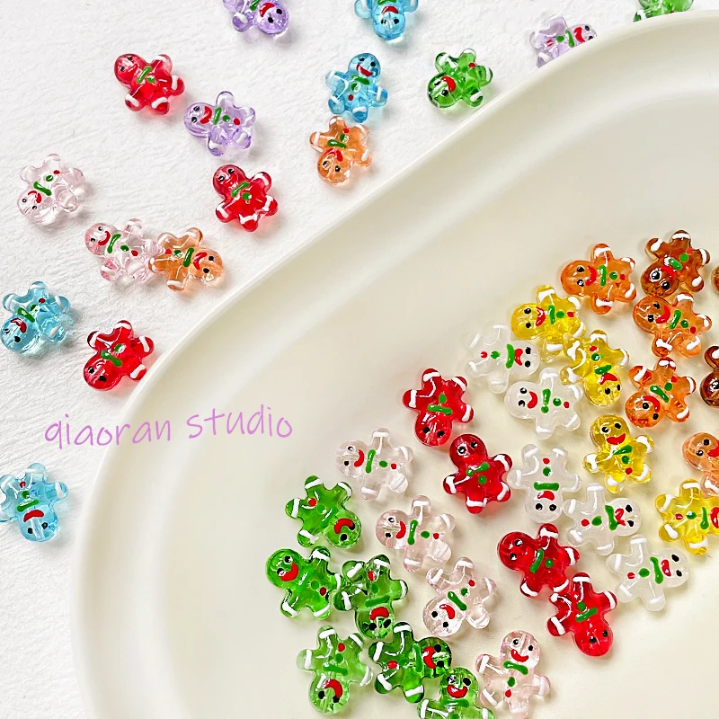 6pcs Christmas Series Gingerbread Man Glass Hand-painted Glass Beads Cartoon Diy Hand-beaded Jewelry Materials