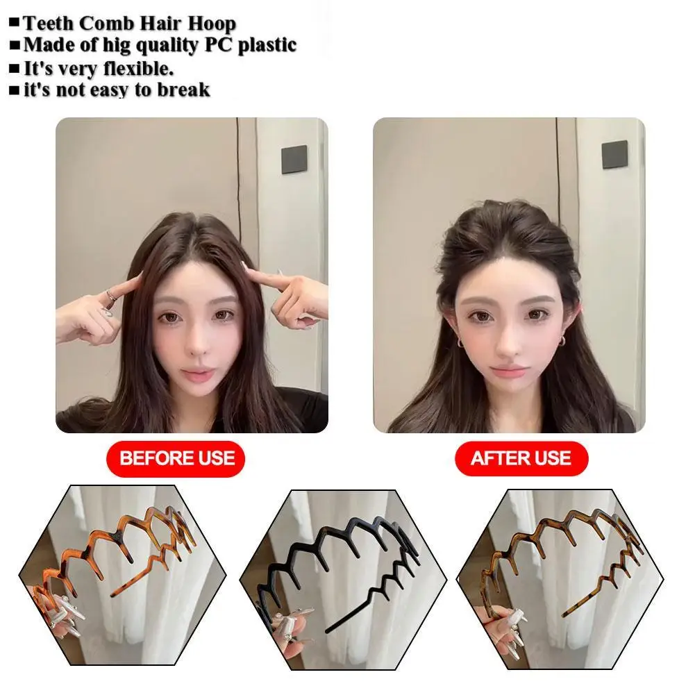 2024 Summer Wave Toothed Hair Bracelet Simple And Anti Slip Plastic Sharks Tooth Hair Comb Headband For Women & Men Washing Face