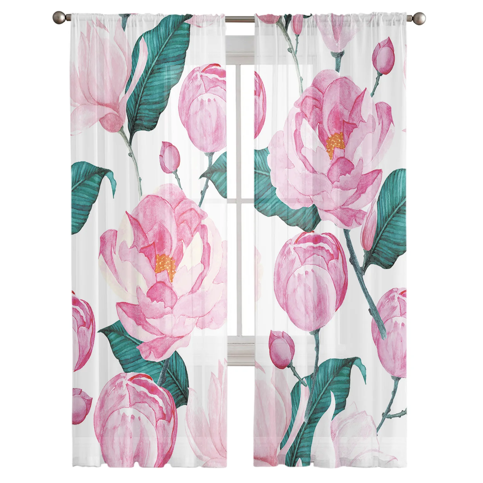 Pink Flower Spring Bloom Sheer Curtains Modern Gauze Curtain for Living Room Bedroom Voile Yarn Curtains