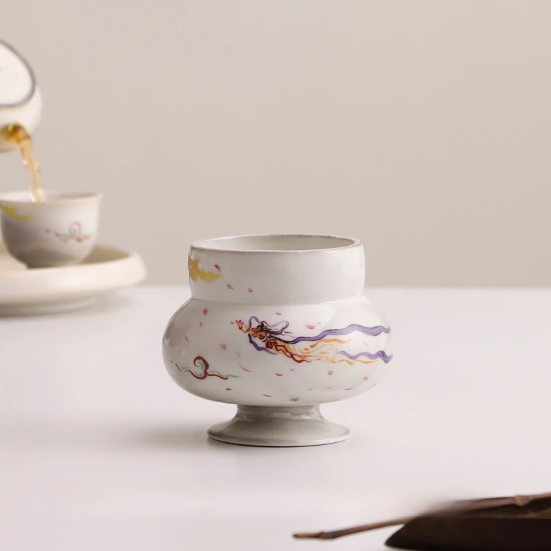 Hand-painted ceramic tea residue bowl for home use, tea washing bowl, small tea basin, small tea bucket,tea ceremony accessories
