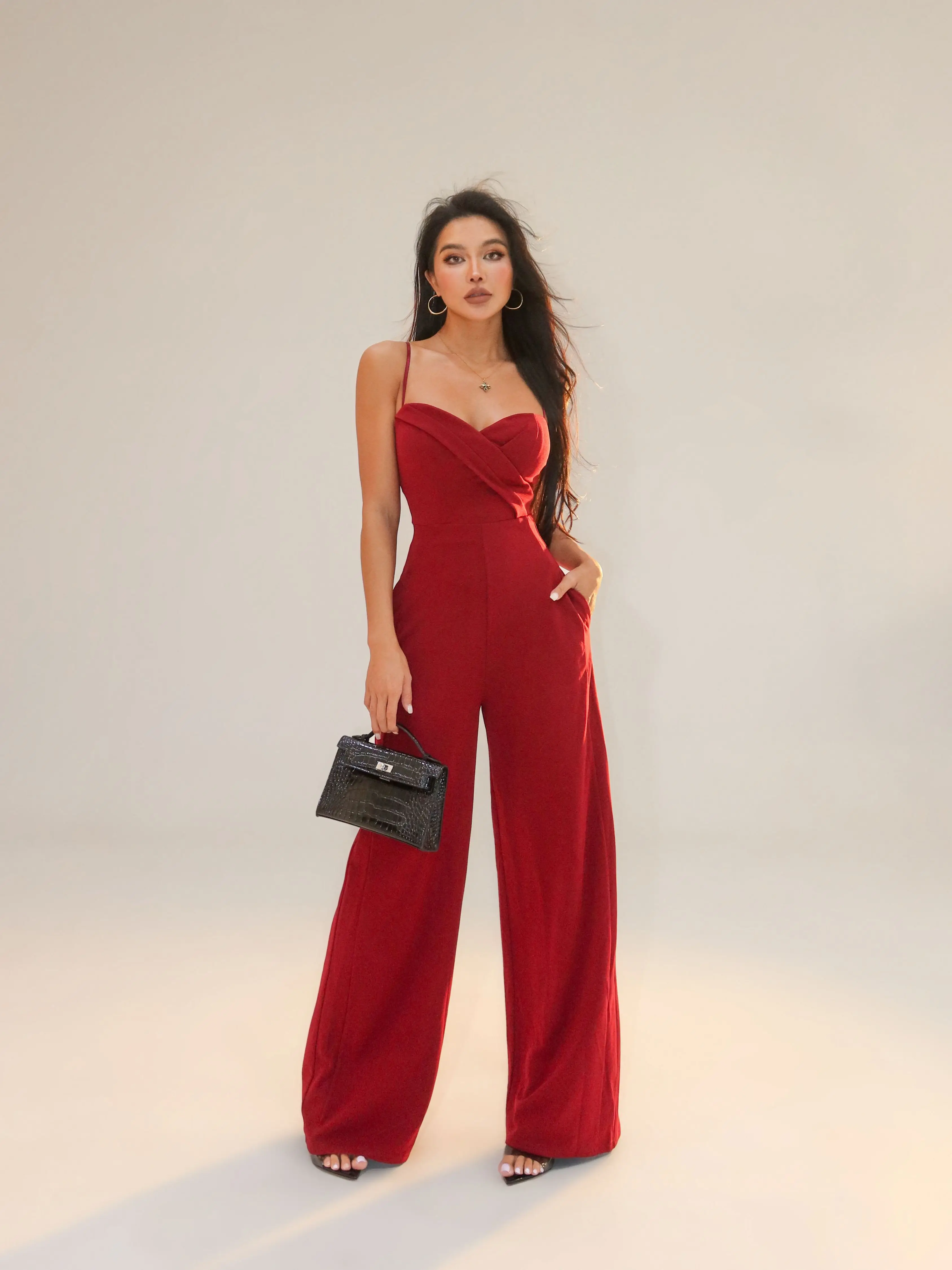 Classic Heart Collar High Waist  Suit Modern Polyester Fiber Commute Style Long Pants Wide Leg Pants Women's Clothing