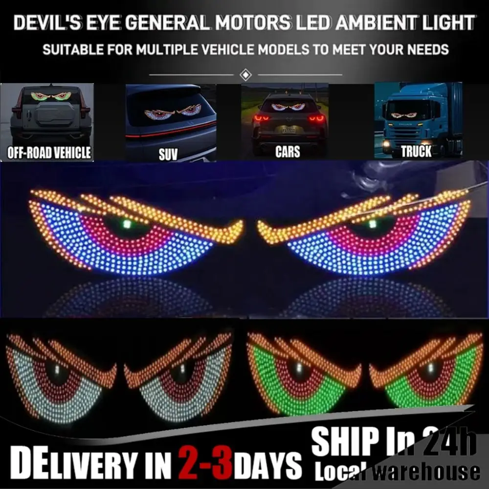LED Display Devil Eyes Light Cool Flashing Animated Car Truck Eye Multi-Mode Lamp 5V Car Decorative Light