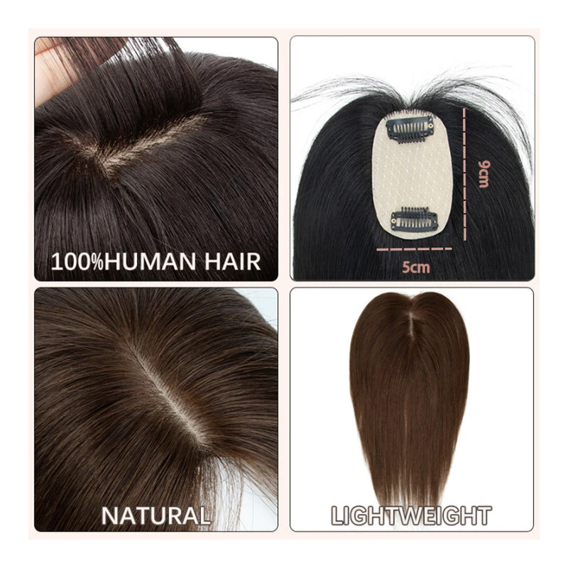 Toppers di veri capelli umani per donne Quotidiano 360 °   Frangia Pezzi di capelli 3D con frangia per capelli diradati20, 25, 30, 35 cm