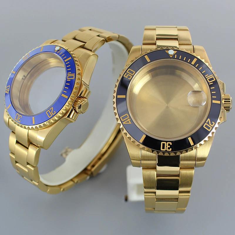 

20ATM Dive Case 40mm Gold PVD For NH35 NH36 NH34 SUB ETA 2824 PT5000 2824 Steel WatchCase Bracelet Sapphire Crystal Slide Buckle