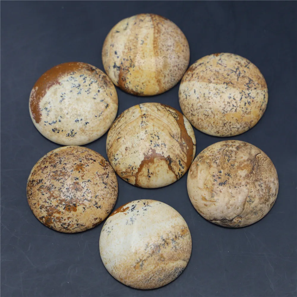 30mm Natural Picture Stone Round Cabochon Beads Fit DIY Earring Bracelet Jewelry Making Finding Wholesale Free Shipping 12Pcs