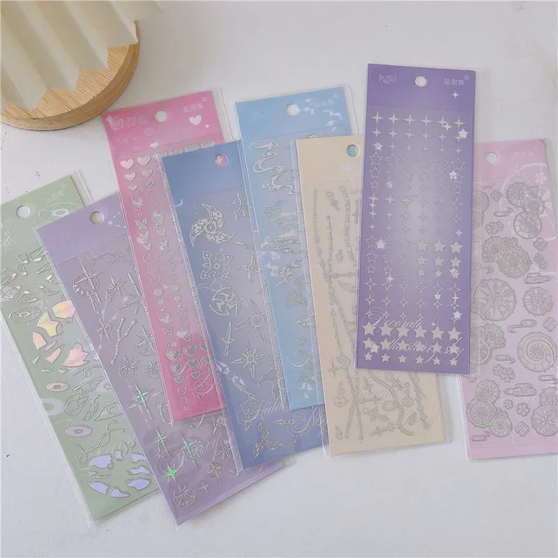 1 Pcs Stereo Laser Silver Star Heart Multi Element Sticky Sticker Diary Journaling Album Scrapbooking Decor Handbook Material