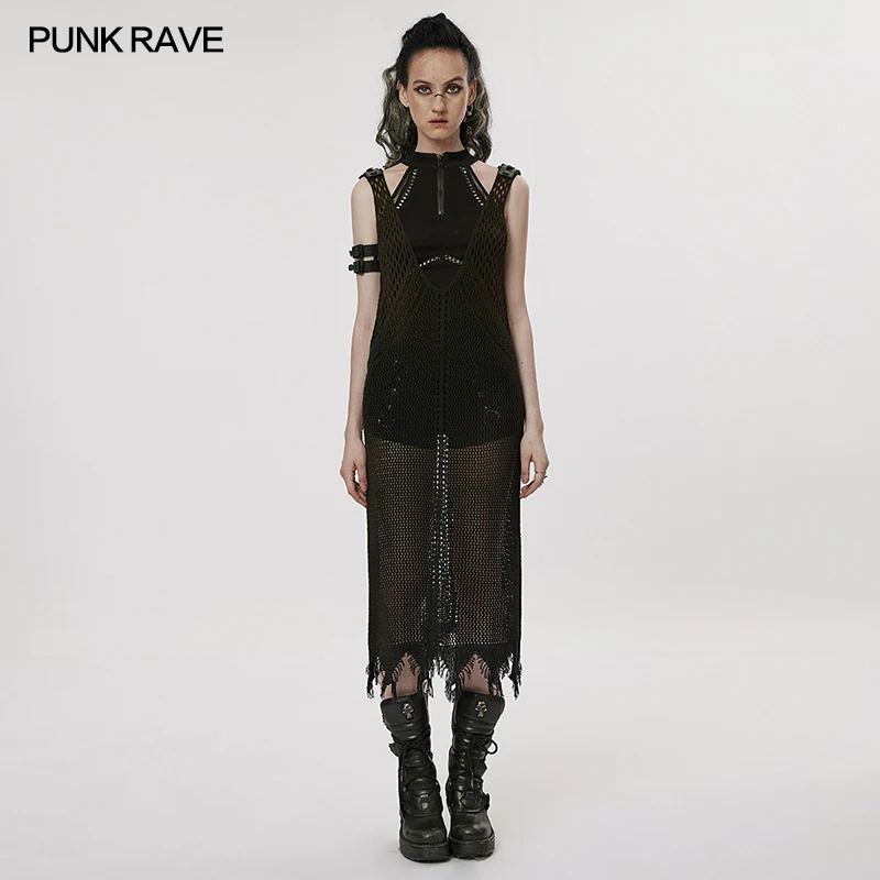 

Punk Rave The Post-apocalyptic Techwear Style Knitted Hollow out Casual Dress WQ631