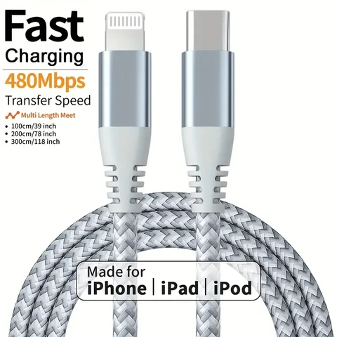 1PC 2PCS MFi Certified Fast Cable durable Nylon Braided Cord USB C to Lightning Cable Fast Charging Data for iPhone 14 13 12 11