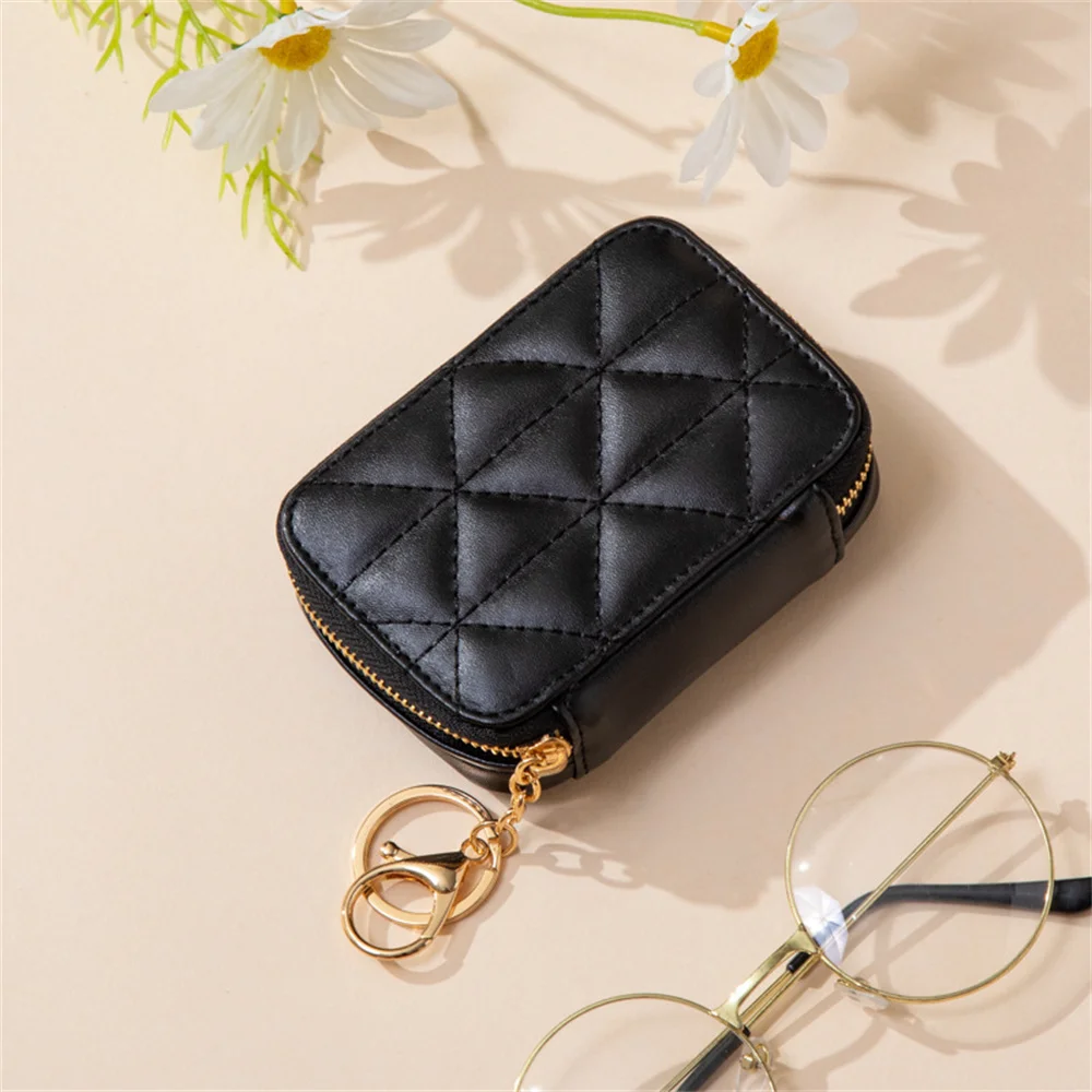 Lipstick Bag Genuine Leather Makeup Case Mini Purse Organizer Women Cosmetic Bag Mirror Lipstick Pocket Coin Wallet 2024 New