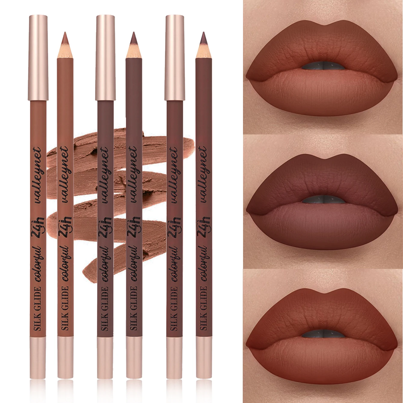 3 unids/set delineador de labios mate marrón |   Fórmula cremosa impermeable |   Duradero, impermeable, resistente a las manchas. |   Altamente pigmentado