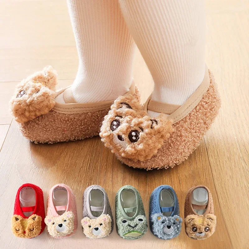 24 Autumn Winter Cartoon Baby Prewalker Socks Antiskid Children Indoor Slipper Socks Soft-soled Infant Cute First Walkers Shoes