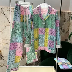 Women's Pajamas Set Cute Cartoon Print Sleepwear Elegant Top&pants 2Pcs Soft Cotton Pyjama Pour Femme Nightwear Loungewear