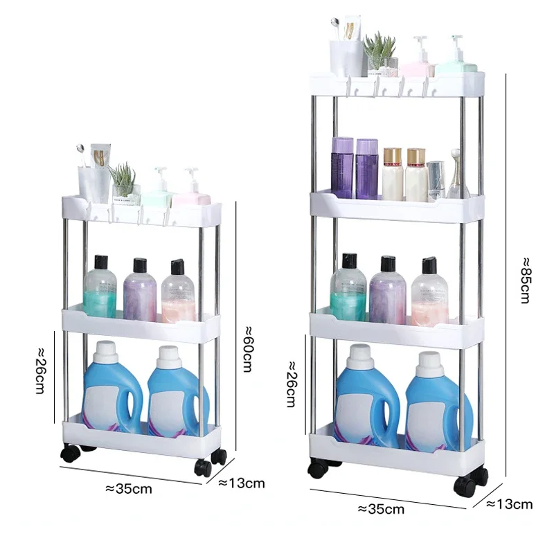 Storage Cart Multifunctional High Capacity Save Space 3/4-Tier Storage Movable Floor-Standing Rolling Vertical Shelf For Kitchen