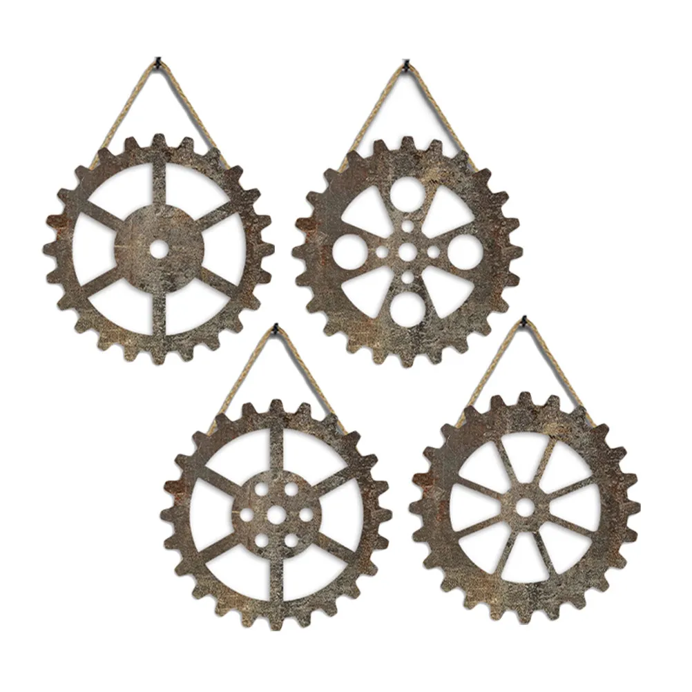 

Набор из 4 деревянных шестеренок для декора стен, винтажный индустриальный настенный декор, маленькие деревянные подвески-шестеренки для гостиной, спальни, магазина, домашнего декора