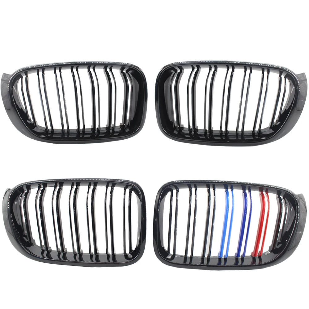 

Left + Right Pitch Black Double Line + Tricolor Grille Center Mesh BMW 2014-2017 BMW F25 X3 Facelift New Car Accessories