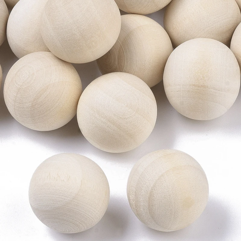 1-40pcs Natural Wooden Beads Round Eco-Friendly Lead-Free Ball No Hole Beads For Jewelry Making Handmade Accessories