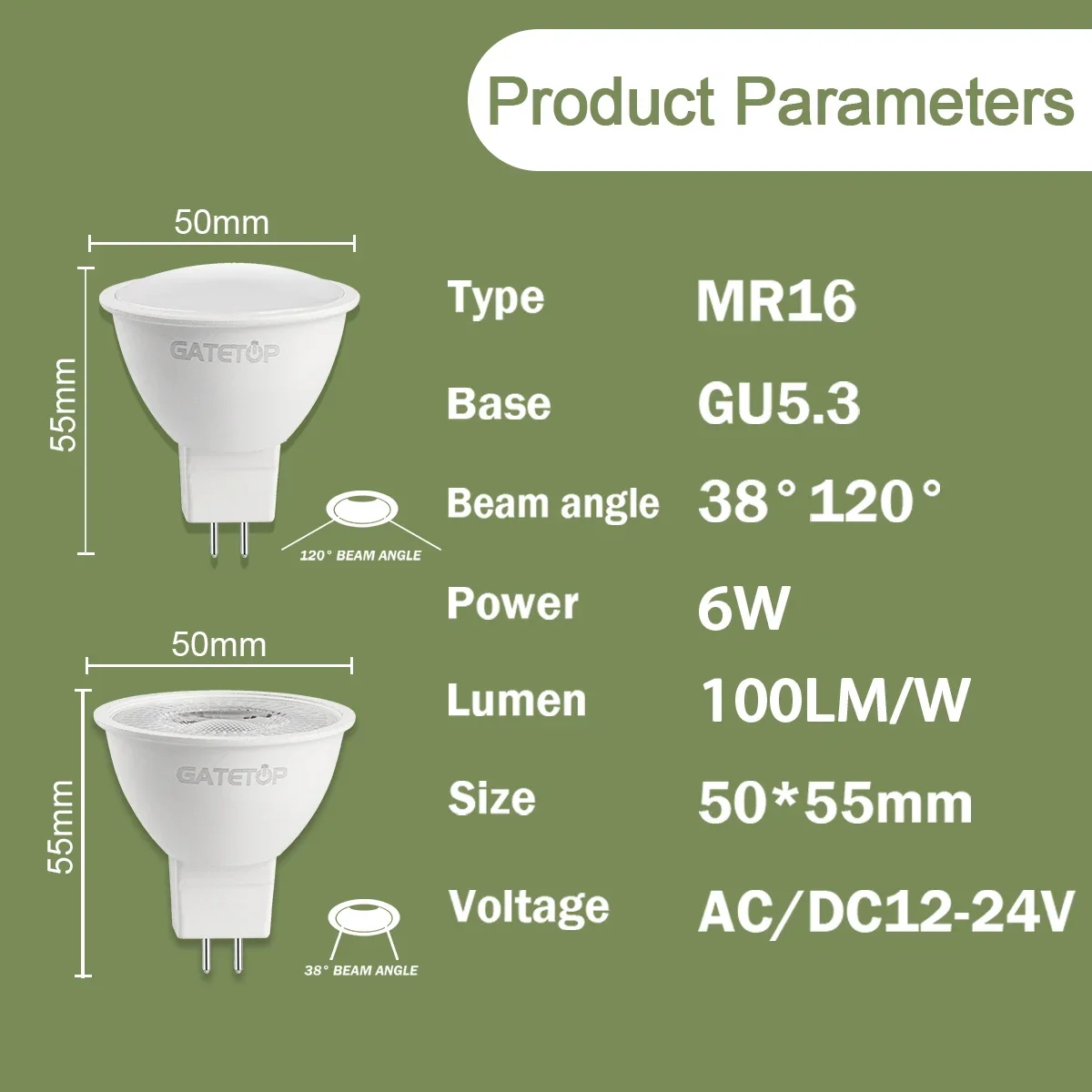 10pcs MR16 6W Spot Lights,Low Voltage 12-24V AC/DC GU5.3 Fitting,Easy Installation, Energy-Saving, Great for Hallway, Staircase