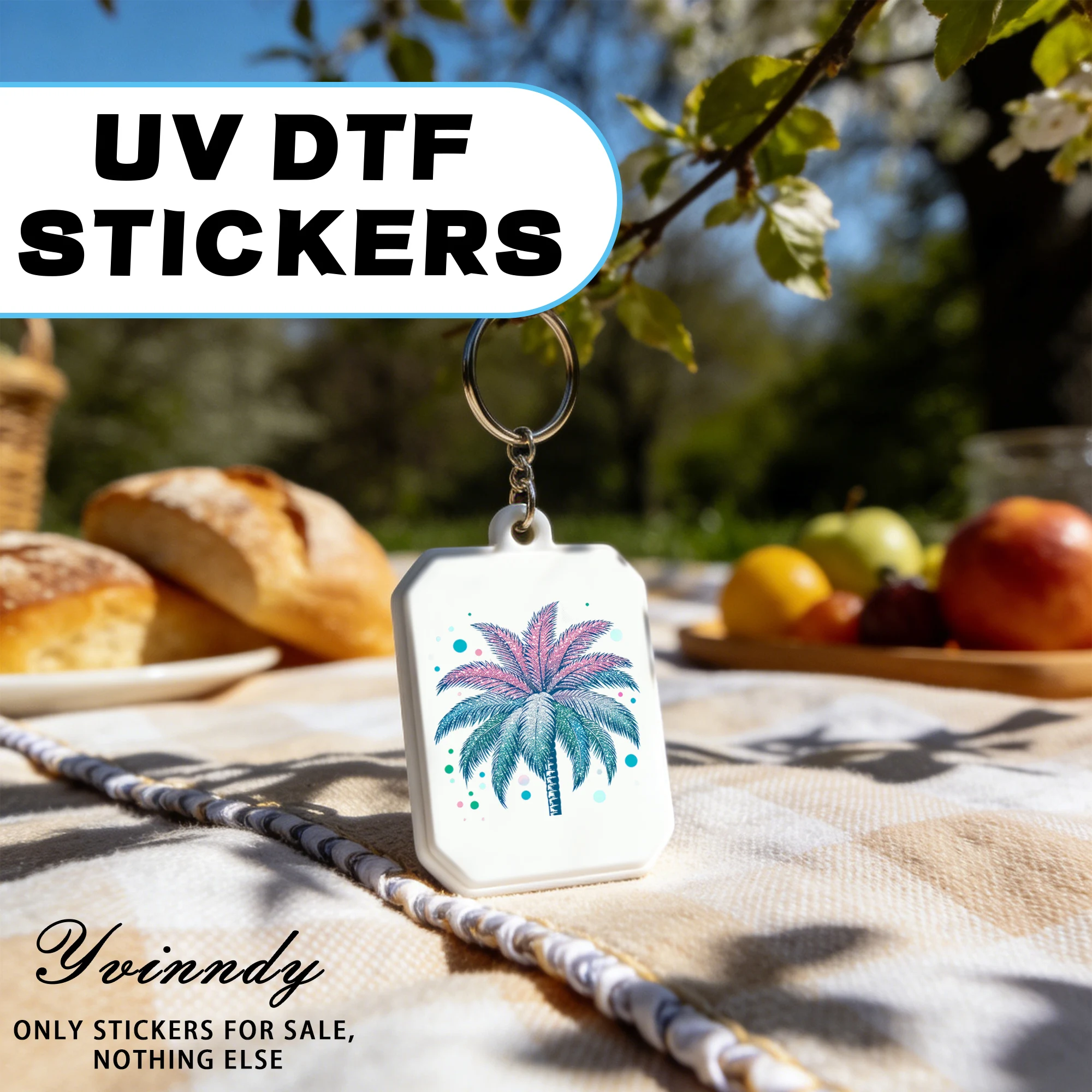 40Pcs/Set Summer Palm Trees UV DTF Transfer Sticker DIY Craft Kits With Crystal Label 16oz Glass Jars Wrap Stickers On Mug view 4