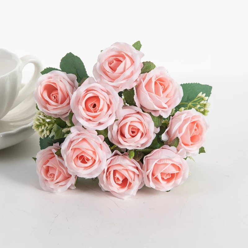 10 Köpfe künstliche Blumen Scrapbooking Seidenrosen Weihnachten Hochzeit Party Blumenstrauß Haushaltsprodukte Vasen für Heimdekoration