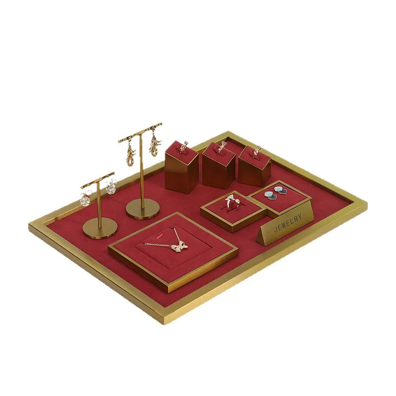 Jewelry window display rack maroon microfiber necklace ring bracelet display rack metal frame jewelry display