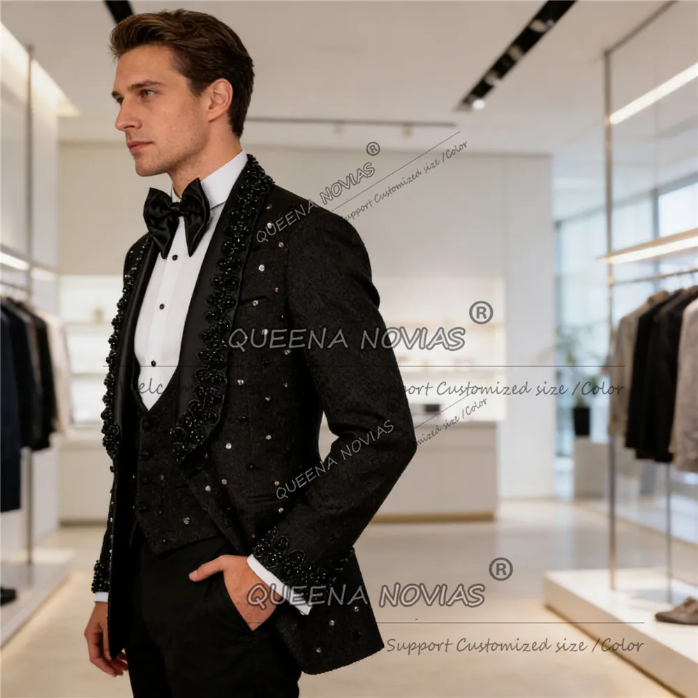 

Luxury Suits Men For Wedding Floral Pattern Jacket Vest Pants 3 Piece Sets Groom Wedding Tuxedos Customized Terno Masculinos