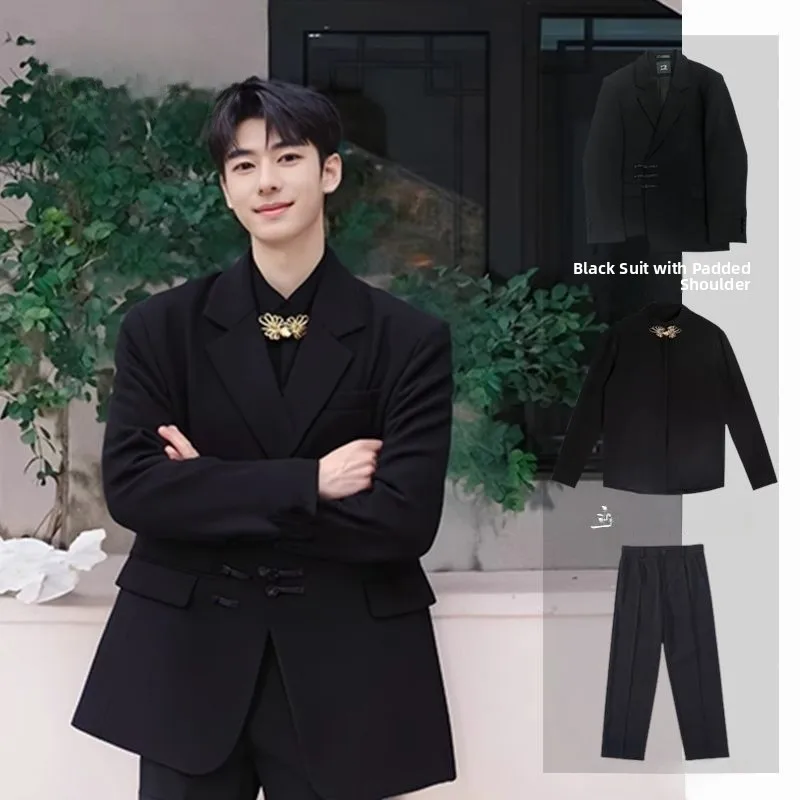 

New Chinese Sle Wedding Suit for Men om to Be Formal Dinner Celebration Spring Autumn Season Double Breasted Stand Collar