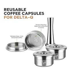 icafilas Reusable Coffee Capsule Pod fit for Delta Q MINI & NDIQ7323 Espresso Stainless Steel Refillable Coffee Filter