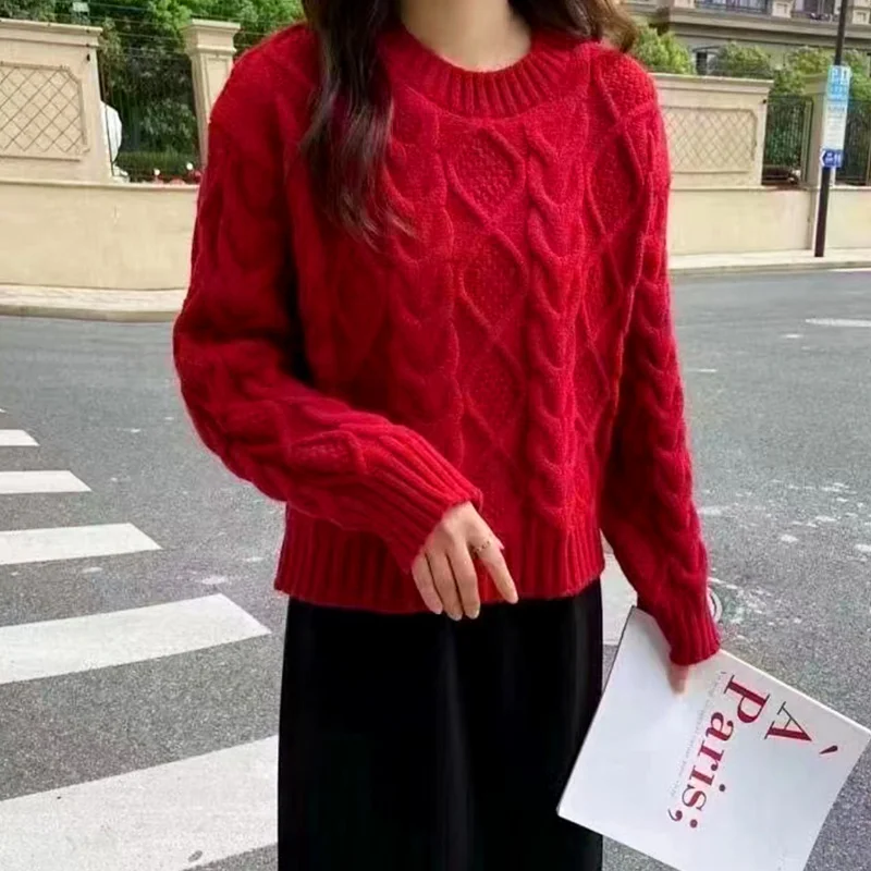 2023 New Women's Clothing Crew Neck Long Sleeve Autumn Winter Loose Casual Young Style All-match Solid Color Sweaters Jumpers