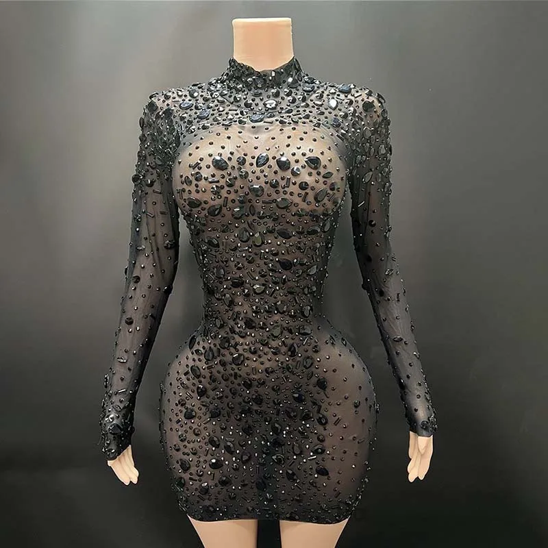 Sexy Costme Women Rhinestone Evening Dress Gogo Nigtclub Bar Festival Party Club Performance Outfit Singer Stage Wear VDL994