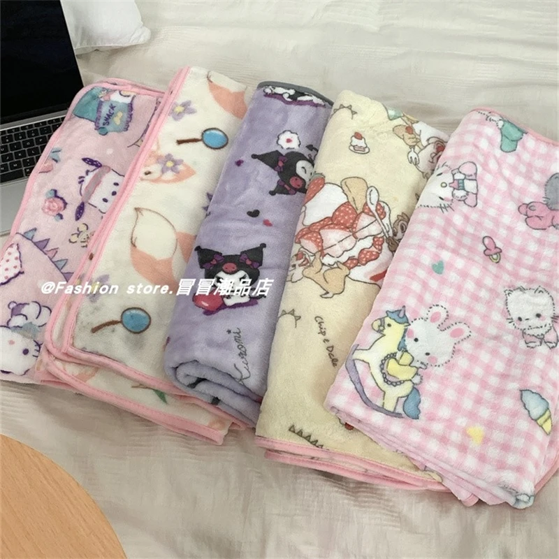 Sanrio Printed Blanket Kuromi My Melody Hello Kitty Warm Blanket Cute Anime Flannel Blanket Pillowcase Air Conditioning Blanket