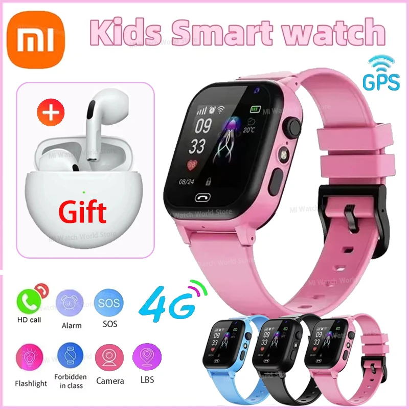 Xiaomi Kids 4G Smart Watch SOS GPS Location Video Call Sim Card Child Camera Waterproof Upgrade 2025 For Boys Girls Add Earphone