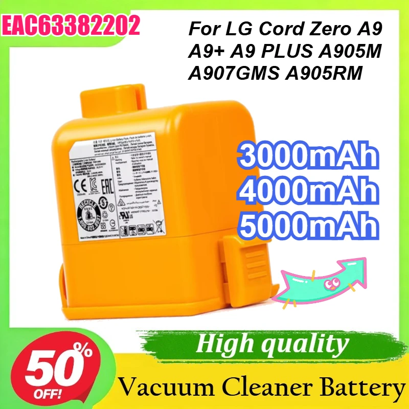 

EAC63382202 3000mAh 4000mAh 5000mAh Vacuum Cleaner Battery For LG Cord Zero A9 A9+ A9 PLUS A905M A907GMS A905RM