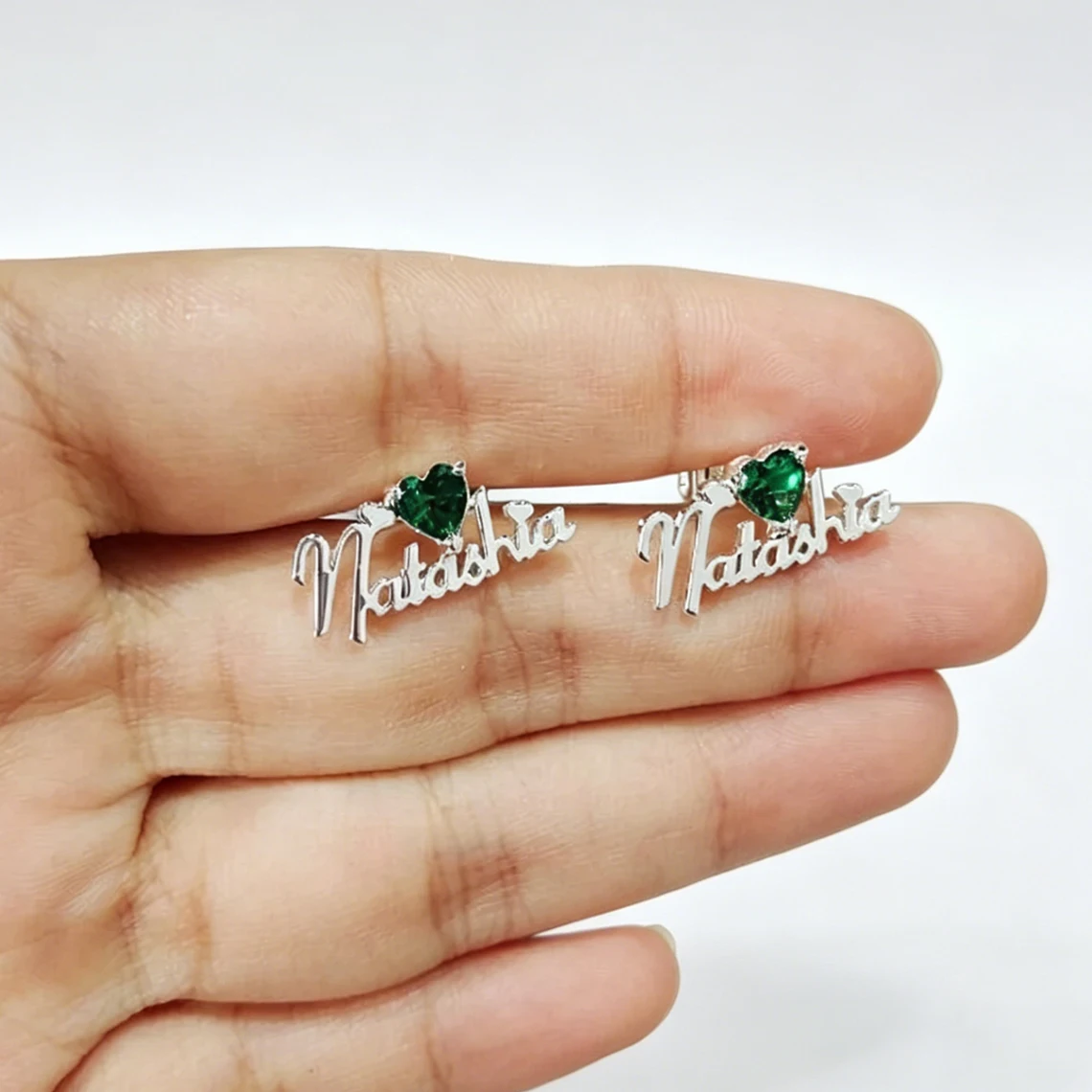 Customized Name Heart Earring With Birthstone for Women Girls Personalized Shiny Stone Stud Earrings Mom Jewelry Birthday Gifts