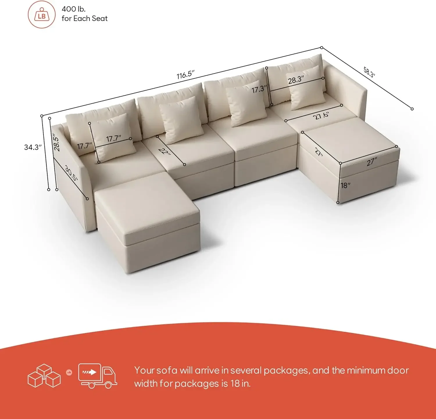 Volunce Modular Sectional Sofa, Convertible U Shaped Couch With Storage Ottoman Throw Pillow, 4 Seat Sofa Set With Double