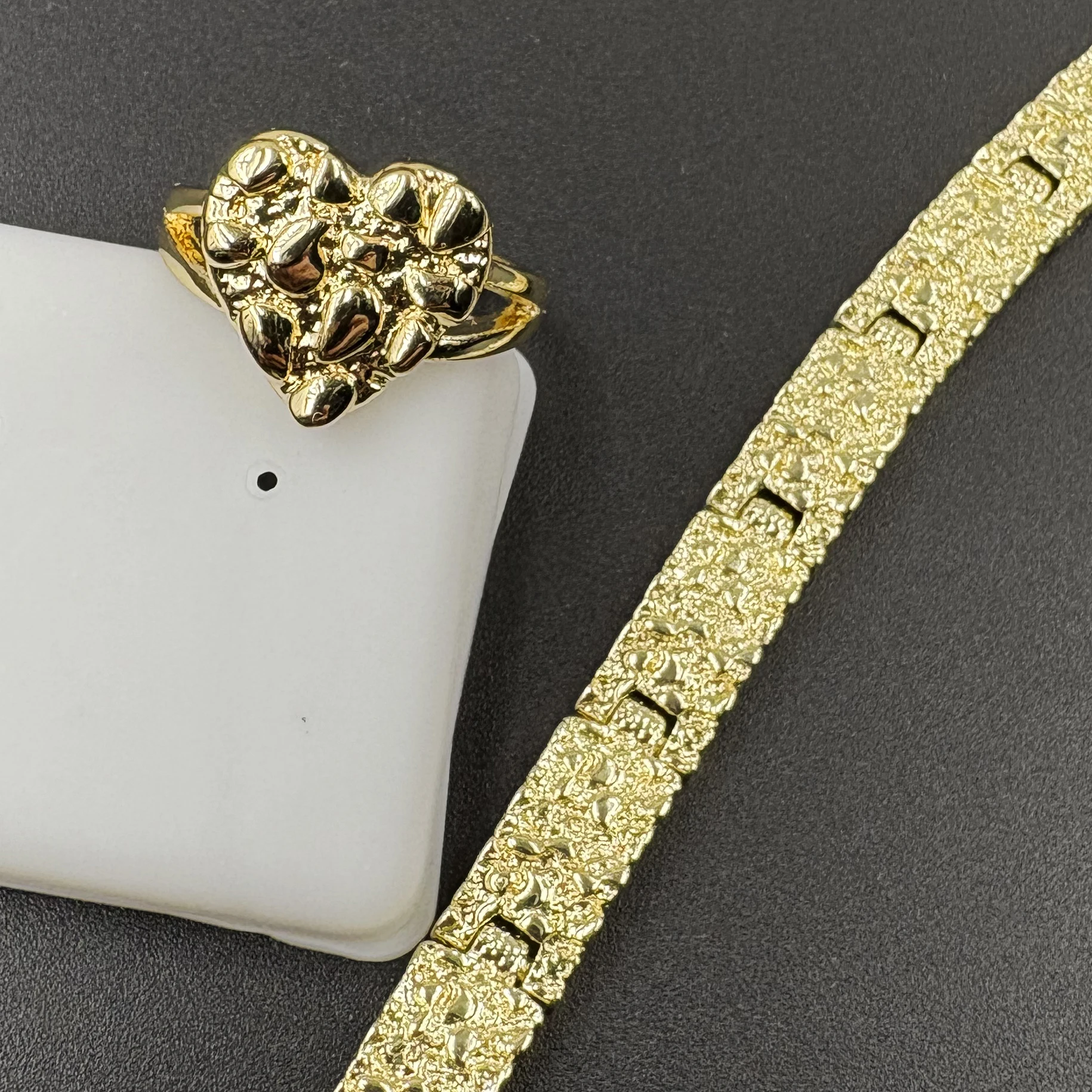 خواتم الكتلة على شكل قلب مع سوار الكتلة محكم كوكي مجموعة مجوهرات الأزياء للنساء 14 قيراط مطلية بالذهب نمط لفة الشرير #3