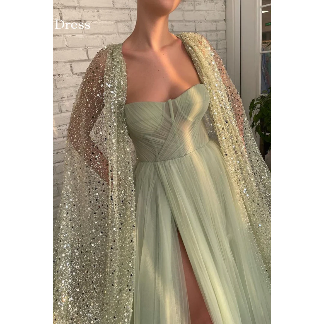 Anna Elegant Evening Dress Woman Shawl Heavy Evening Dresses 2024 Women gauze Green Luxury Dress for Weddings Side Slit Party