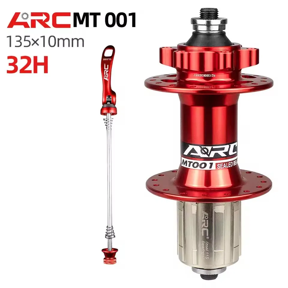 

ARC MT-001 Mountain Bike Bent-Head Hub Red 32H 36H HG-11S Freehub AL6061-T6 Shell CR-MO Axle F-9100/R-10135MM S&S Bearing