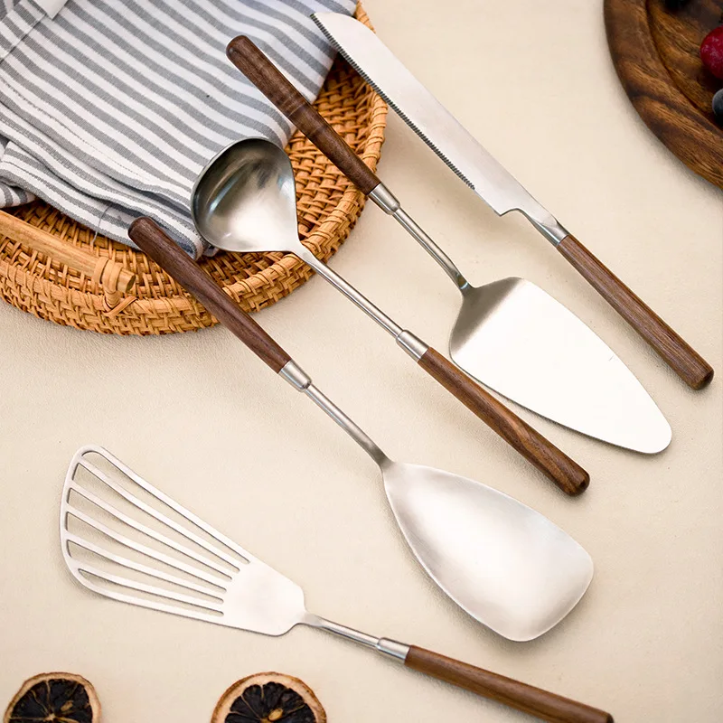 304 Stainless Steel Cooking Spoon Frying Spatula Walnut Cake Shovel Cake Spatula Knife Cooking Utensils Soup Ladle