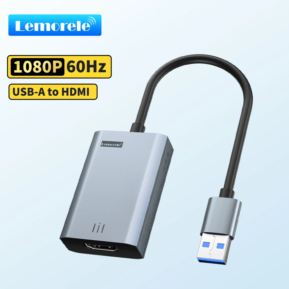Lemorele USB-zu-HDMI-Adapter, kompatibler Konverter, 1080P, USB-Stecker auf HDMI-Buchse, externes Grafikkarte-Adapterkabel