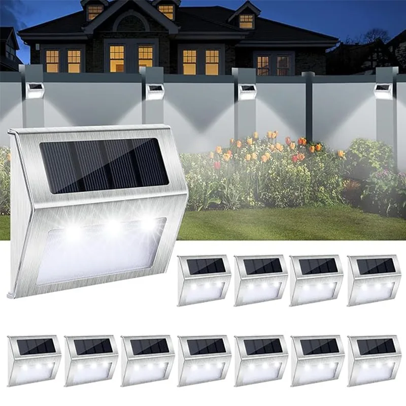 

1/2/6/12 PCS Solar Step Lights 3LED Outdoor Waterproof Solar Wall Lights for Fences Terraces Paths Courtyards Garages Sidewalks