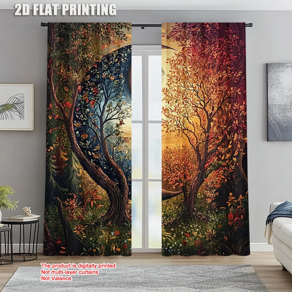 

2pc, Curtains Sun and Moon Machine Washable Polyester,Without Electricity Spring Party & Holiday Decor for Window art/Party