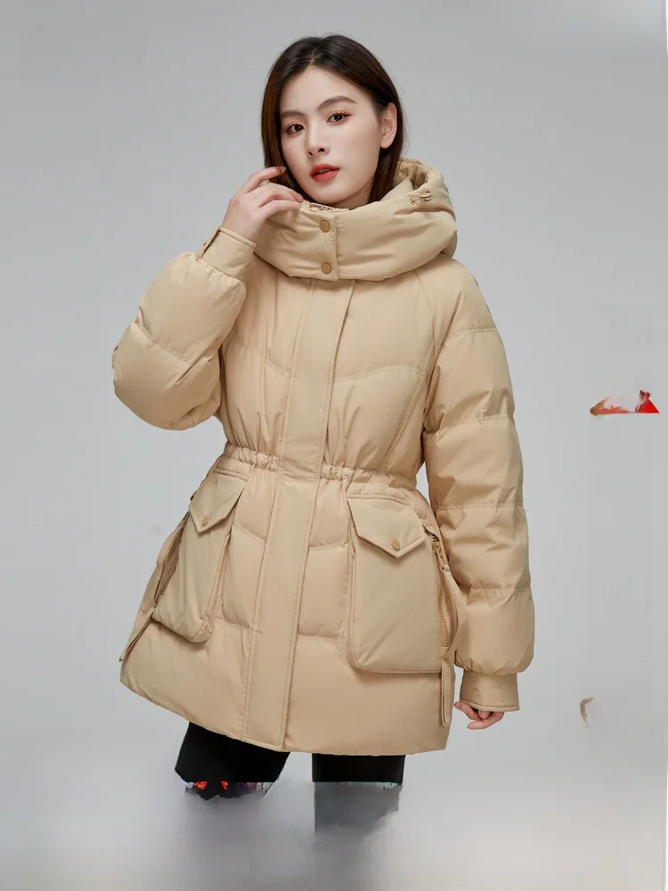 

Snow Flng Winter ort Women's down Jaet Waist in Adjustable Detachable Hood Ele Versatile Warm Du down Filling