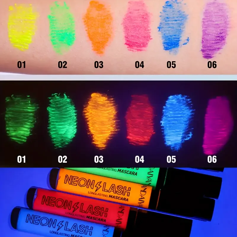 6Pcs Fluorescence Mascara Waterproof No Blooming Fast Dry Colorful Neon Eyelashes Curling Yellow Lengthens Eye Lashes Cosmetics