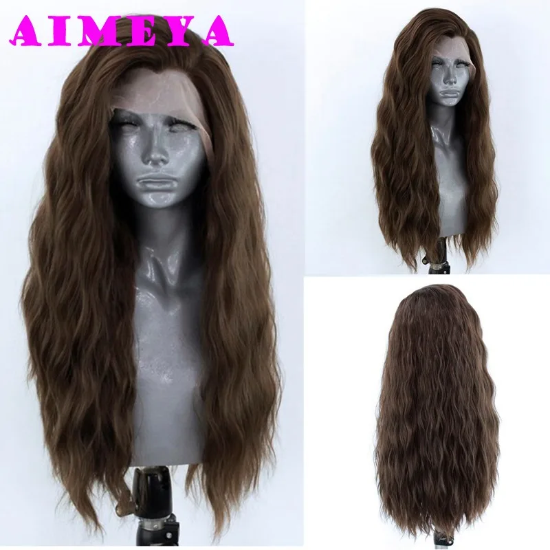 AIMEYA Dark Brown Loose Wave Wig Synthetic Lace Front Wigs Natural Hairline Daily Use Heat Resistant Fiber Long Wave Hair