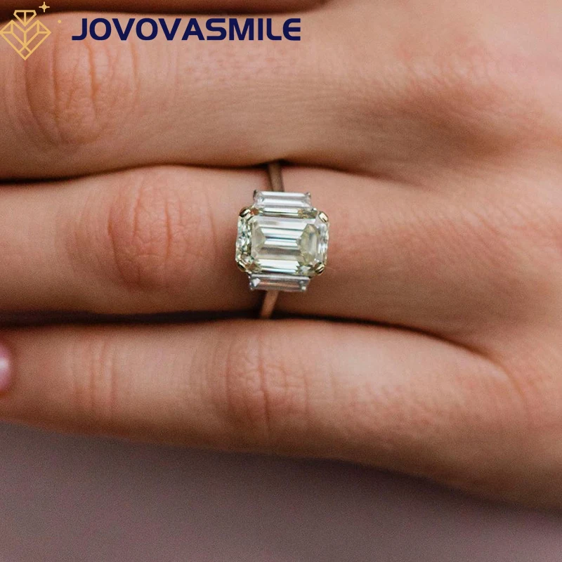 

JOVOVASMILE Moissanite Wedding Rings 18k Gold 3.5carat 7x10mm Light Yellow Emerald Cut Two-Tone 14k Solid Gold Jewelry For Women