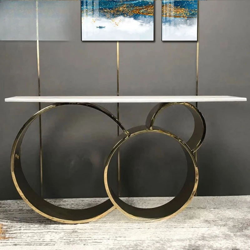 Light luxury stainless steel marble porch foyer entrance partition decoration table against the wall
