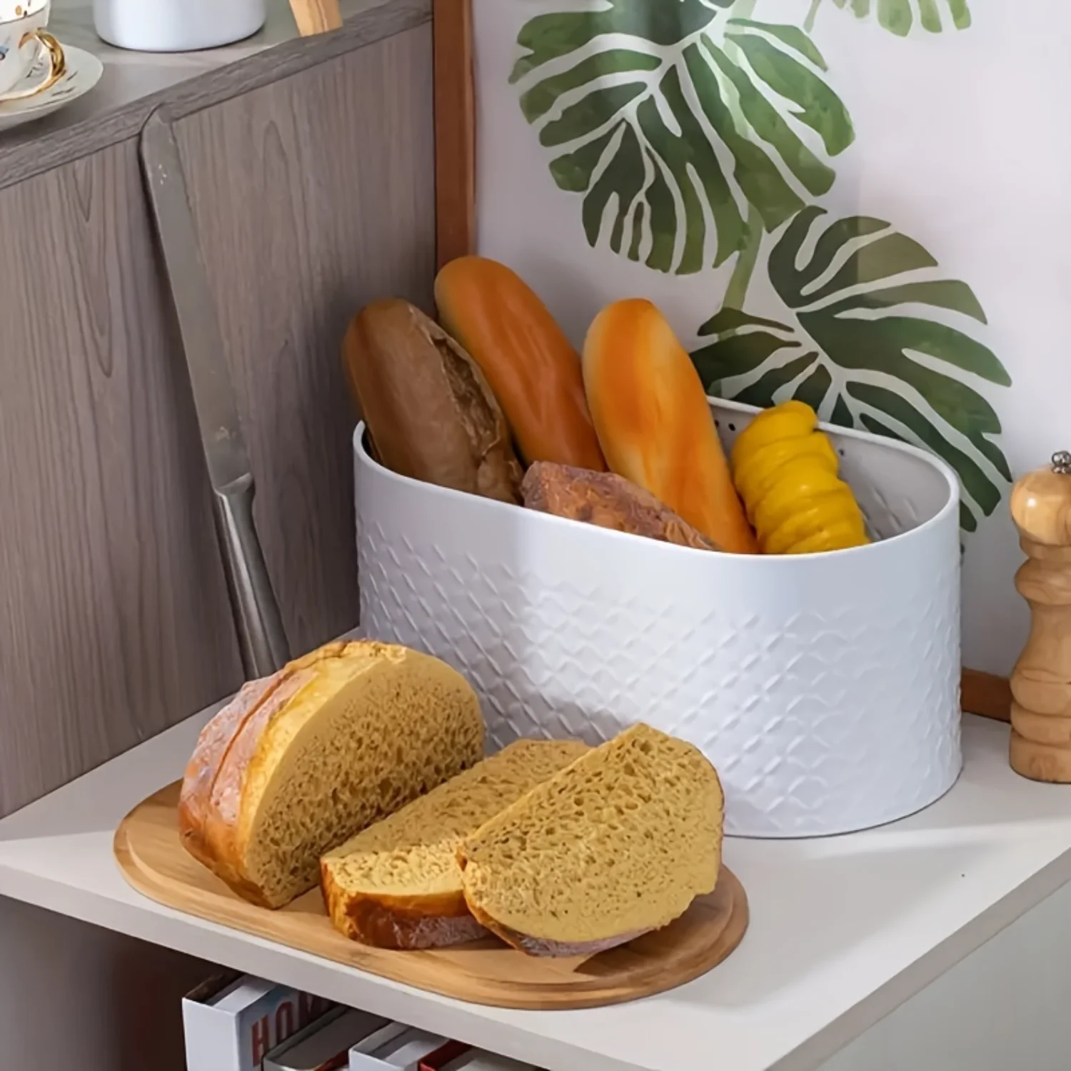 White Bamboo Bread Box - Simple Style Container for Living Room Supplies